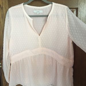 Loft - Blush-colored, Swiss dot, peplum blouse